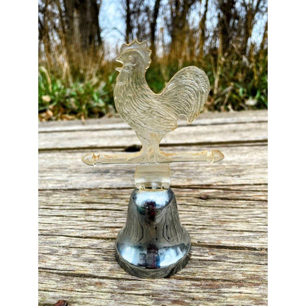 Vintage Small Decor Bell Lucite Rooster, Chicken Farmhouse Dinner Bell